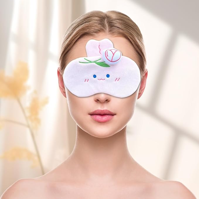 PERFECTSIGHT Rabbit Sleep Eye Masks, Cute Plush Sleep Eye Cover Lightweight Adjustable Eyeshade Faux Fur Mask Cover for Women Men Sleep Travel Nap, Pink Bunny Tulip-BrightBean Baby