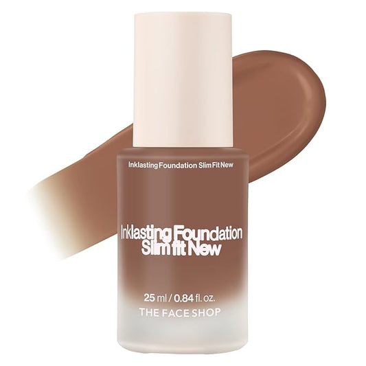 THE FACE SHOP Ink Lasting Liquid Foundation, Full Coverage, 72‑Hour Wear Semi‑Matte Finish, Makeup with Bakuchiol, N610 Pecan, 0.84 Fl. Oz.-BrightBean Baby