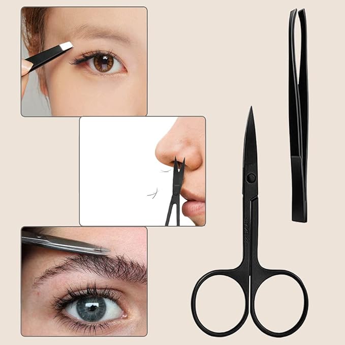 KINGMAS 9 in 1 Eyebrow Kit, Face Razors, Facial Trimmer Shaver, Eyelash Comb, Angled Brush, Grooming Scissors, Tweezers for Women