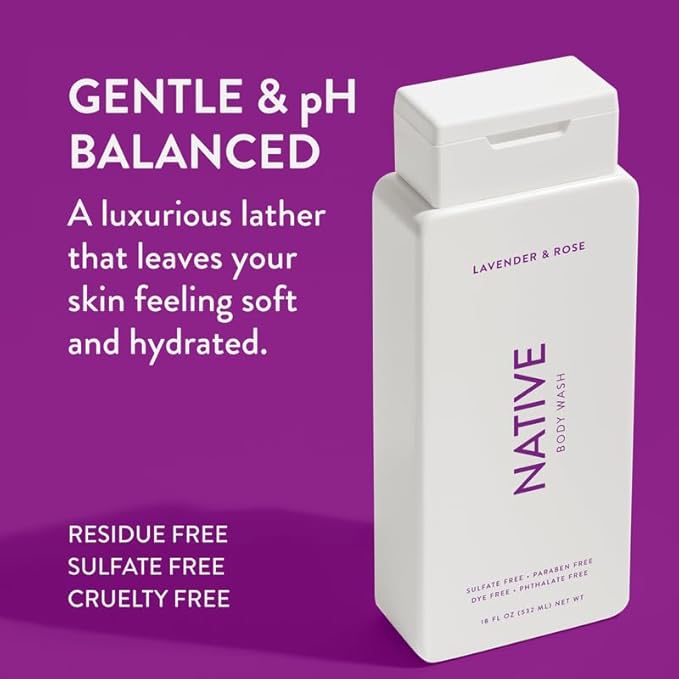 Native Body Wash Contains Naturally Derived Ingredients | For Women & Men, Sulfate, Paraben, & Dye Free Leaving Skin Soft and Hydrated | Lavender & Rose 18 oz - 2 Pk-BrightBean Baby