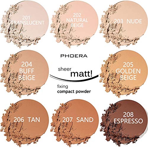 2 Pack PHOERA Matte Face Powder, Control Oil Brighten Skin Color Cover Blemish Makeup Face Setting Setting Powder 。 201-Translucent-BrightBean Baby