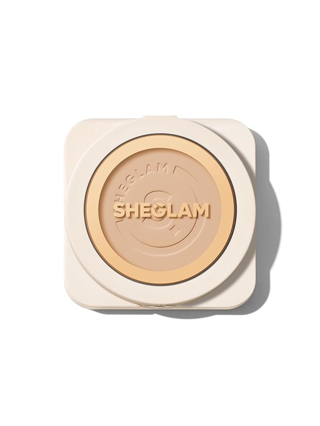 SHEGLAM SKin-Focus Full Coverage Powder Foundation Oil-Control Lightweight Face Pressed Powder Makeup-Chantilly-BrightBean Baby