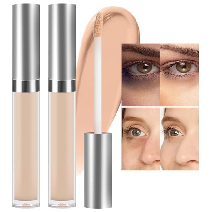 Kaely 2Pcs Hydrating Concealer Wand,Full Coverage Liquid under Eye Concealer,Long Lasting Waterproof Primer Makeup for Dark Circles and Puffiness Trouble Spots Redness,Eye Ring corrector de ojeras 02-BrightBean Baby