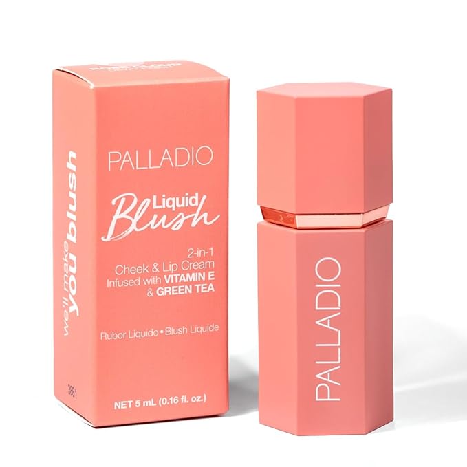Palladio Liquid Blush for Cheeks & Lips 2-in-1 Makeup Face Blush, Weightless Cream Formula, Smudge Proof Long-Wearing Pigmented Blush, Natural Look Makeup Face Blushes, Dewy Finish, Rose Cloud-BrightBean Baby
