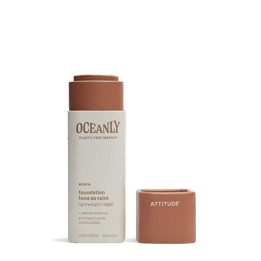 ATTITUDE Oceanly Light Coverage Foundation Stick, Titanium Dioxide-Free, EWG Verified, Plastic-Free, Vegan & Cruelty-free Makeup, Moka, 0.42 Ounces-BrightBean Baby