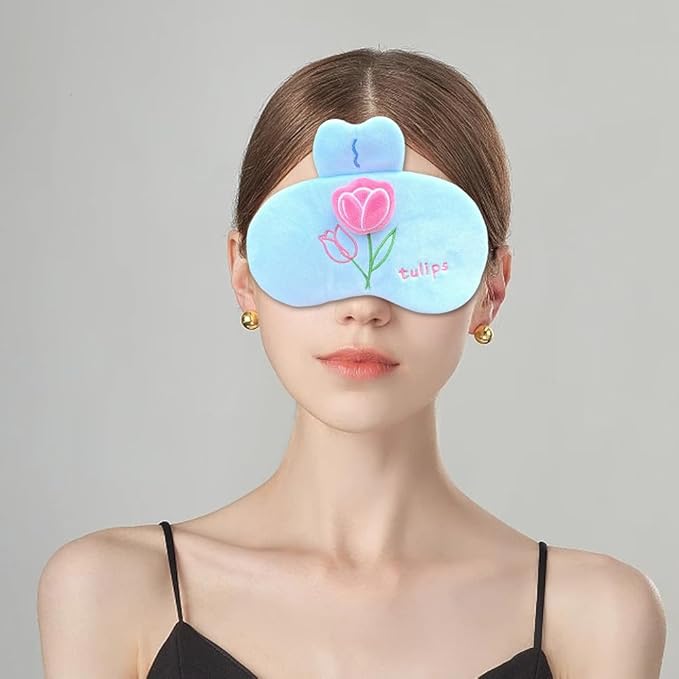 PERFECTSIGHT Sleep Eye Masks, Cute Plush Sleep Eye Cover Lightweight Adjustable Eyeshade Faux Fur Mask Cover for Women Men Sleep Travel Nap, Blue Tulip-BrightBean Baby