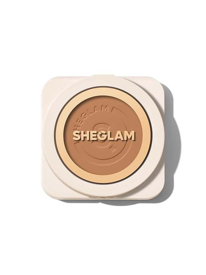 SHEGLAM SKin-Focus Full Coverage Powder Foundation Oil-Control Lightweight Face Pressed Powder Makeup-Walnut-BrightBean Baby