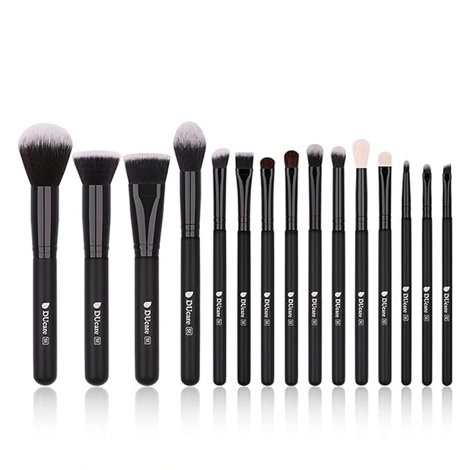 DUcare Makeup Brushes 15Pcs Premium Synthetic Kabuki Makeup Brush Set, Professional Foundation Concealers Powder Blush Blending Face Eye Shadows Black Brush Sets-BrightBean Baby