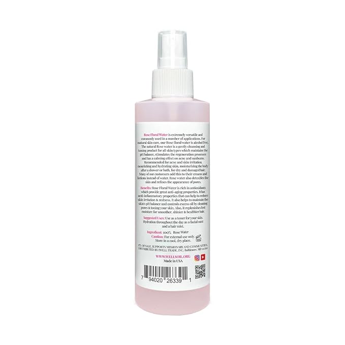 Well's Oil Rosewater Mist Spray (8 Fl oz) – Hydrates, Soothes & Refreshes | 100% Natural | No Chemical | for All Skin and Hair Types-BrightBean Baby