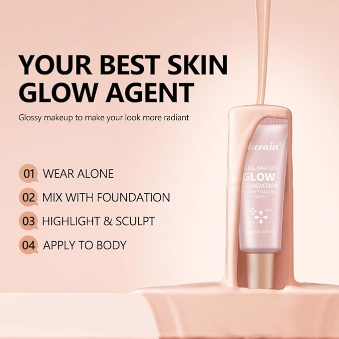 Full Match Glow Foundation, Enhance Foundation Natural Glow, Professional Coverage for a Flawless Look (Light, Large)-BrightBean Baby