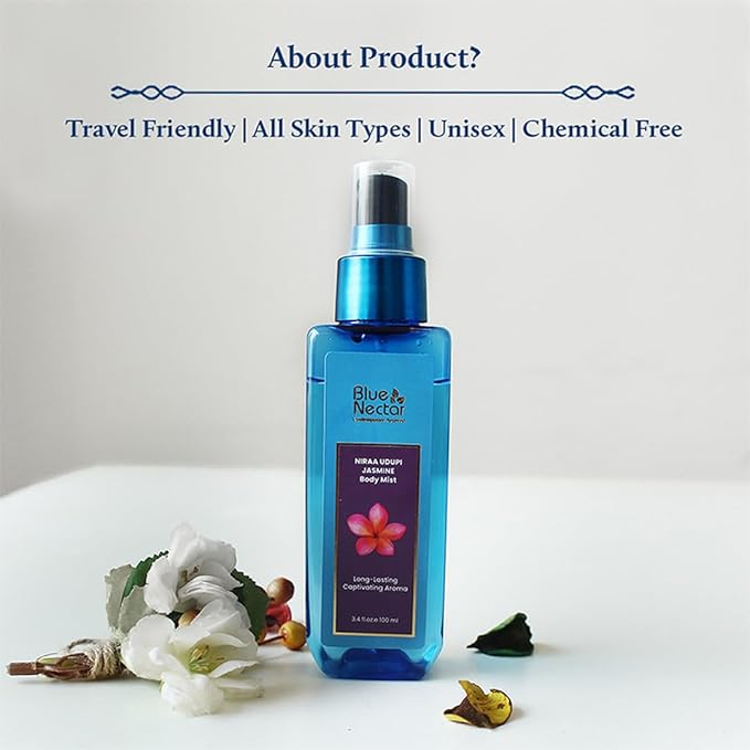 Blue Nectar Niraa Udupi Jasmine Body Mist for Long-Lasting Freshness and Relaxation (3.38 fl oz)-BrightBean Baby
