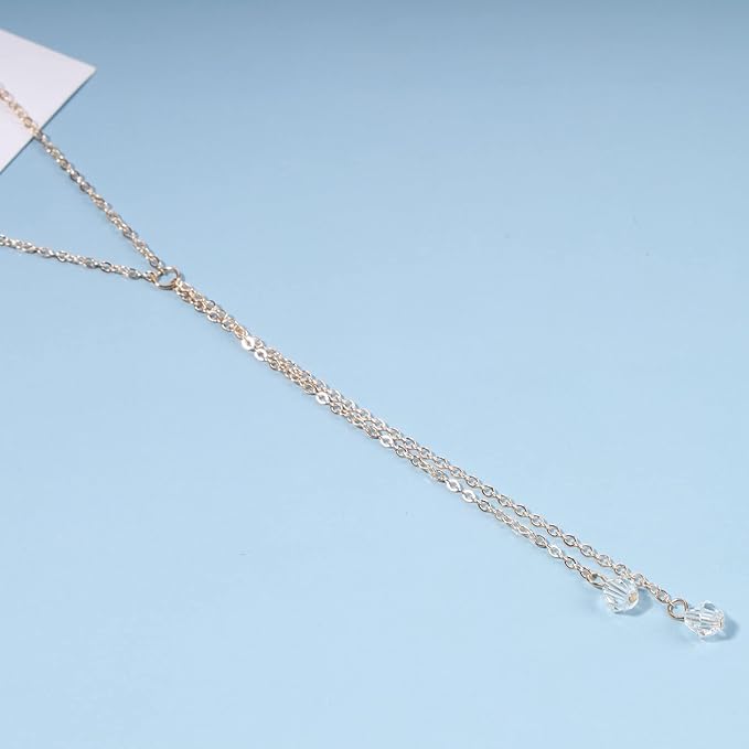 Boho Crystal Drop Necklace Gold Crystal Tassel Y Necklace Chain Vintage Long Drop Chain Necklace Minimalist Necklace Chain Jewelry for Women and Girls Gifts-BrightBean Baby