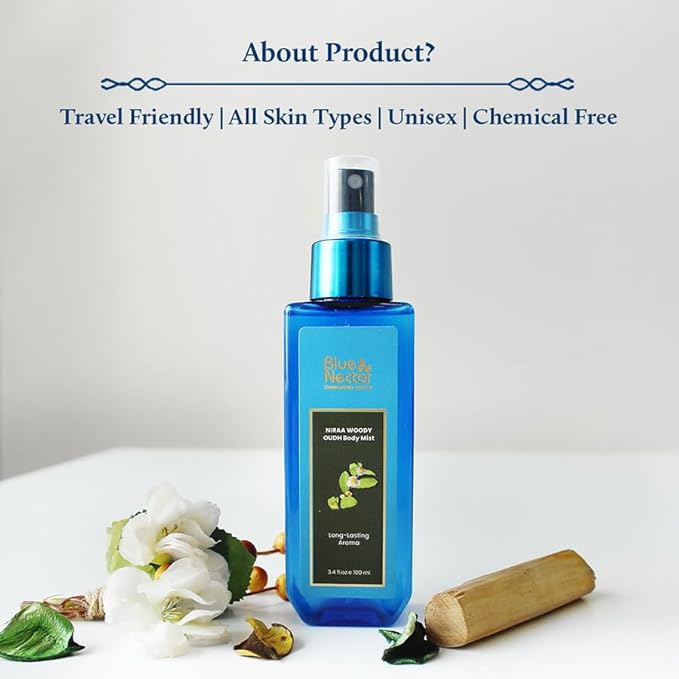 Blue Nectar Niraa Woody Oudh Body Mist for Hydrating Long Lasting Fragrance (100ml)-BrightBean Baby