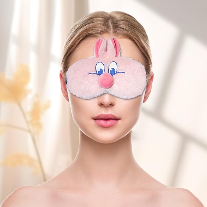 PERFECTSIGHT Bunny Eye Masks, Cute Plush Sleep Eye Cover Lightweight Adjustable Eyeshade Faux Fur Mask Cover for Women Men Sleep Travel Nap, Pink Nose-BrightBean Baby