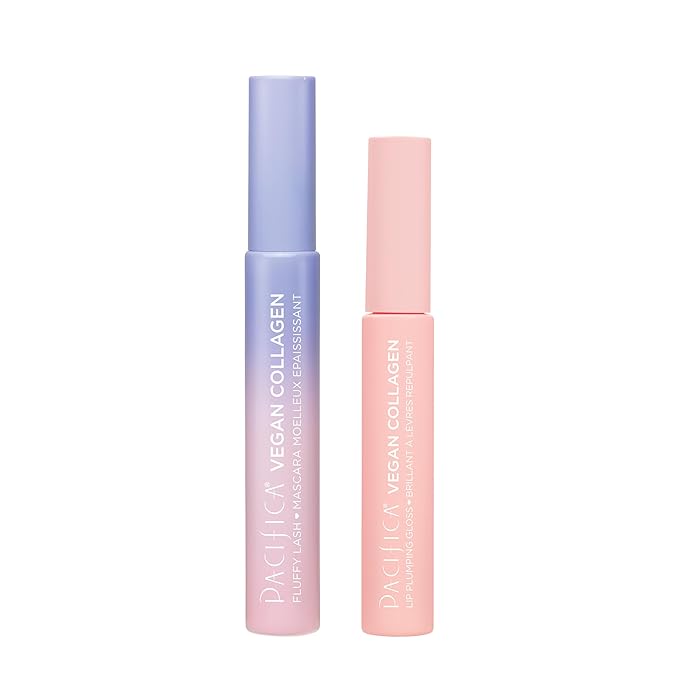 Pacifica Beauty Vegan Collagen Lash and Lip Kit Set, Makeup, Fluffy Lash Mascara, Long Lasting, Black Volumizing Mascara, Lip Gloss, Lip Serum, Lip Plumping, 0.24 fl oz and 0.19 fl oz (Set of 2)-BrightBean Baby