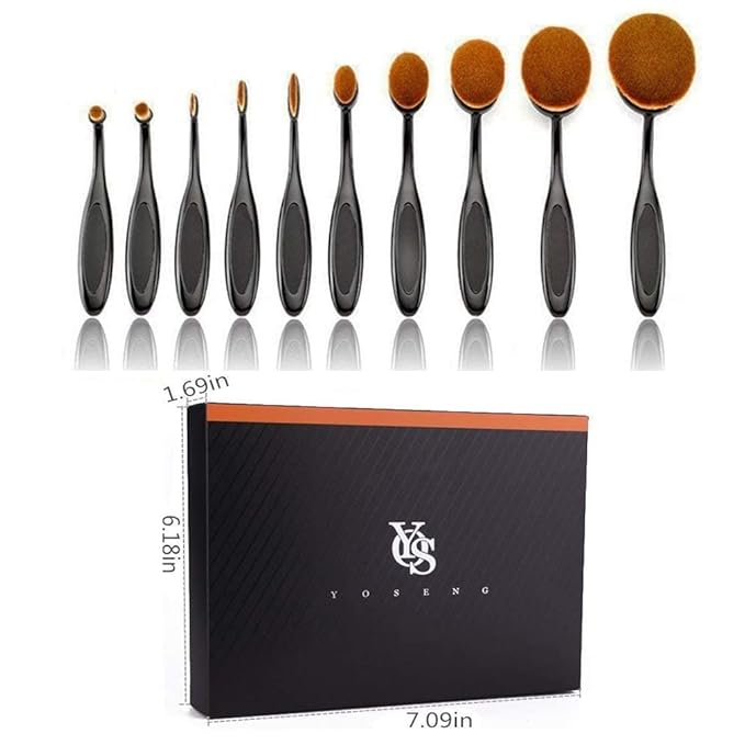 2 Sets Yoseng Oval Makeup Brushes 10 Fashionable Super Soft Professional Oval Toothbrush Foundation Contour Powder Blush Blending Brush Cosmetic Brushes Tool Set ink with Box Black(2 Pack)-BrightBean Baby