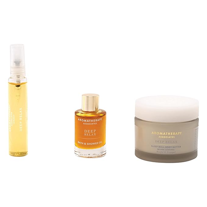 Aromatherapy Associates 3 Step Introduction to Sleep. Luxurious Gift Set Includes Deep Relax Bath and Shower Oil, Sleep Mist and Body Butter in a Vegan Leather Travel Bag (1 count)-BrightBean Baby