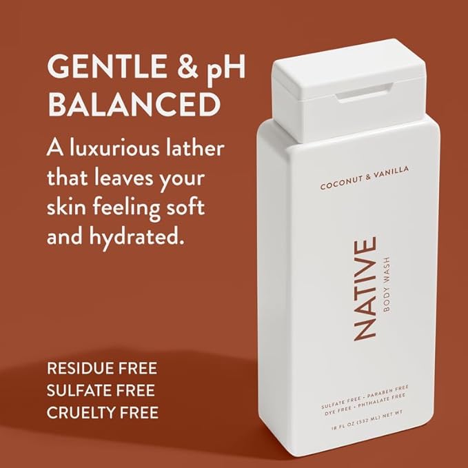 Native Body Wash Contains Naturally Derived Ingredients | For Women & Men, Sulfate, Paraben, & Dye Free Leaving Skin Soft and Hydrated | Coconut & Vanilla 18 oz - 2 Pk-BrightBean Baby