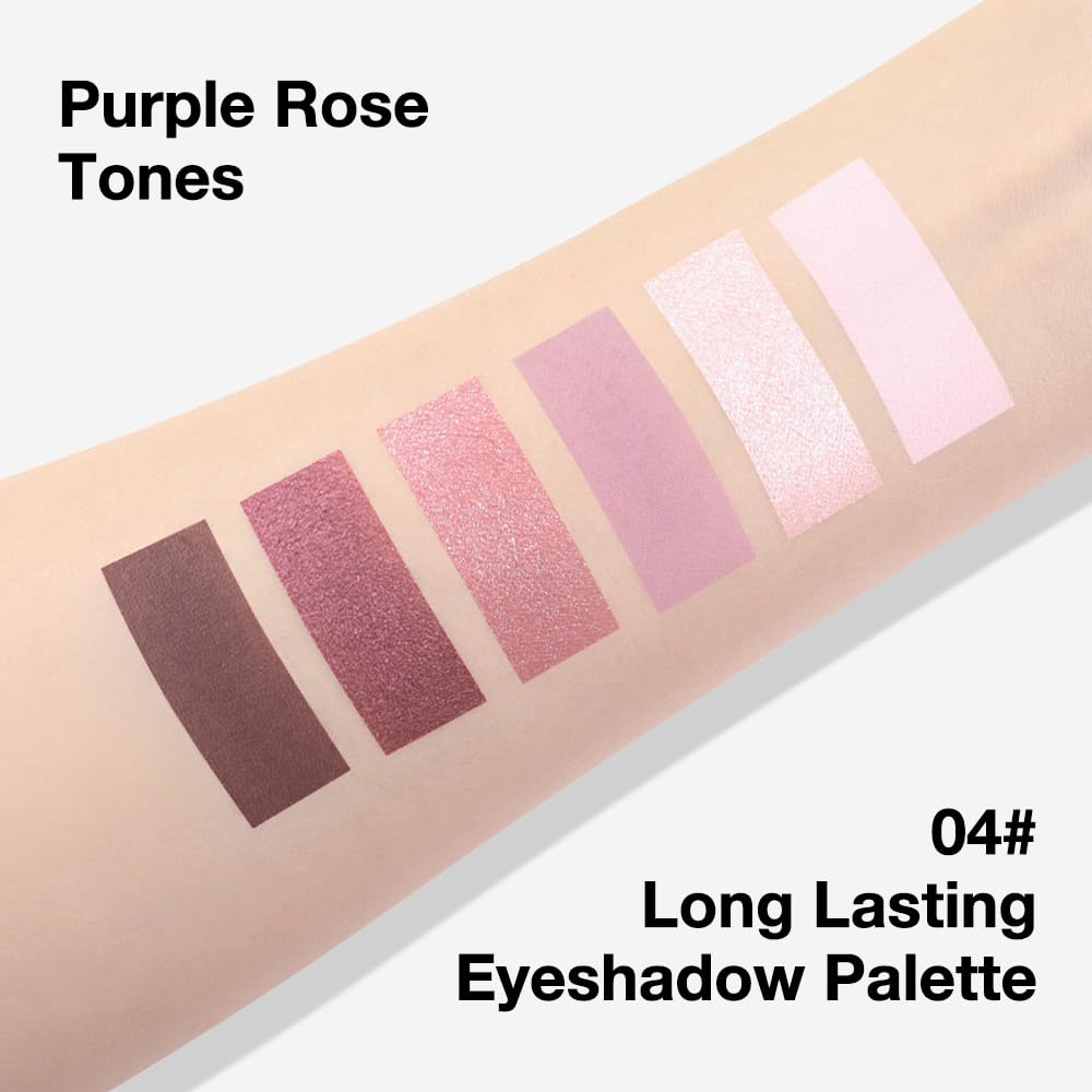 Kaely 6 Colors Mini Rose Pink Eye Shadow Palette Makeup, Mauve Plum Matte Shimmer Eyeshadow Palette for Older Women Highly Pigmented Waterproof, paleta de sombras de ojos, Vegan & Cruelty-free, 04-BrightBean Baby