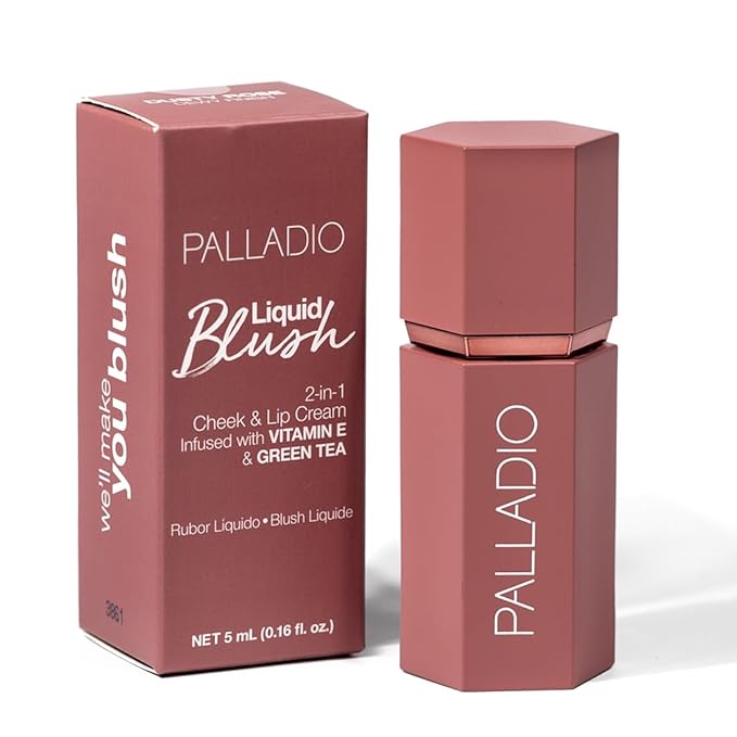 Palladio Liquid Blush for Cheeks & Lips 2-in-1 Makeup Face Blush, Weightless Cream Formula, Smudge Proof Long-Wearing Pigmented Blush, Natural Look Makeup Face Blushes, Dewy Finish, Dusty Rose-BrightBean Baby