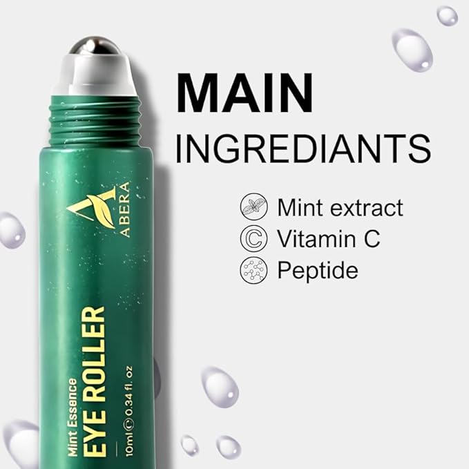 Abera Eye Roller Serum with Mint Essence, Vitamin C and Peptides - Energizing Serum for Dark Circles and Puffiness, Fine Lines Serum, 0.34 fl oz-BrightBean Baby