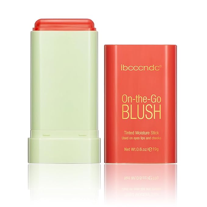 Multi-Use Makeup Blush Stick, Tinted Solid Moisturizer On-the-Go Blush, Multi-use Cream Blush Stick for Cheek & Eyes & Lips, Waterproof Natural Nude Makeup for All Skin (3# Coral Orange)-BrightBean Baby
