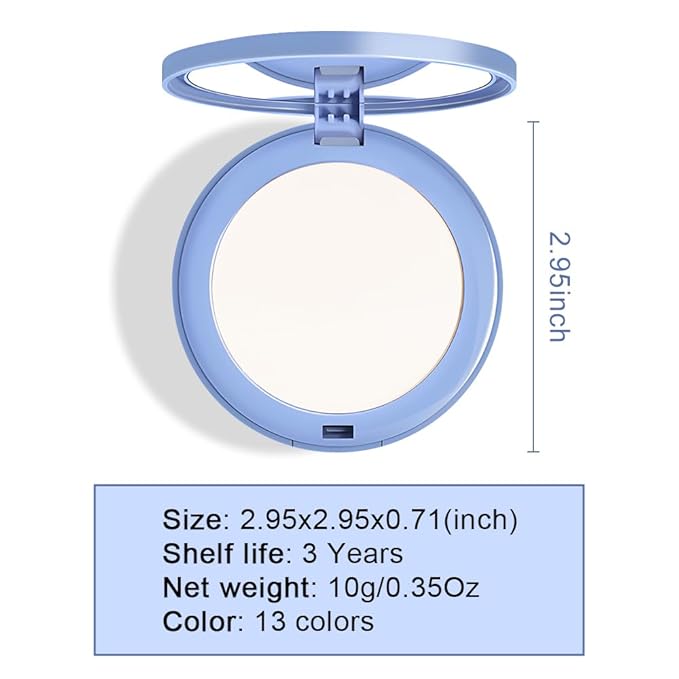 evpct Kaely Oil Control Pressed Face Powder, Get Smooth Flawless Fine Lines and Lightweight Finishing Foundation, Control Shine Long Lasting Waterproof Face Setting Powder Cosmetic, 13 White-BrightBean Baby