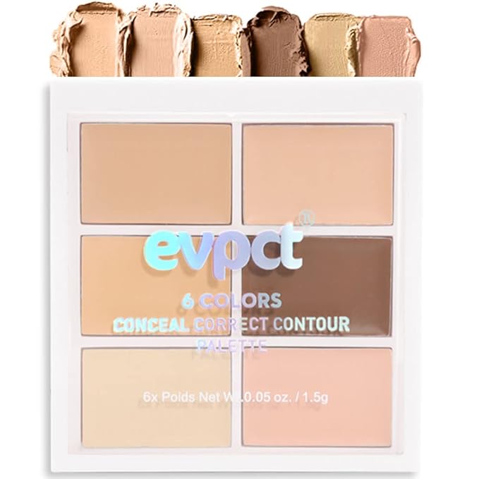 evpct 6 Colors Conceal Correct Cream Contour Makeup Palette for Mature Skin,Light to Neutral,Conceal trouble spots dullness dark circles Correct discolorations Camouflage imperfections Covers redness-BrightBean Baby