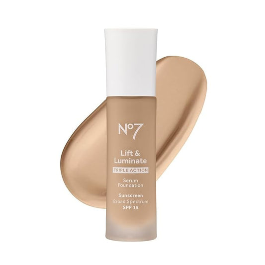 No7 Lift & Luminate Triple Action Serum Foundation - Warm Ivory - Liquid Foundation Makeup with SPF 15 for Dewy, Glowy Base - Radiant Serum Foundation for Mature Skin (30ml)-BrightBean Baby