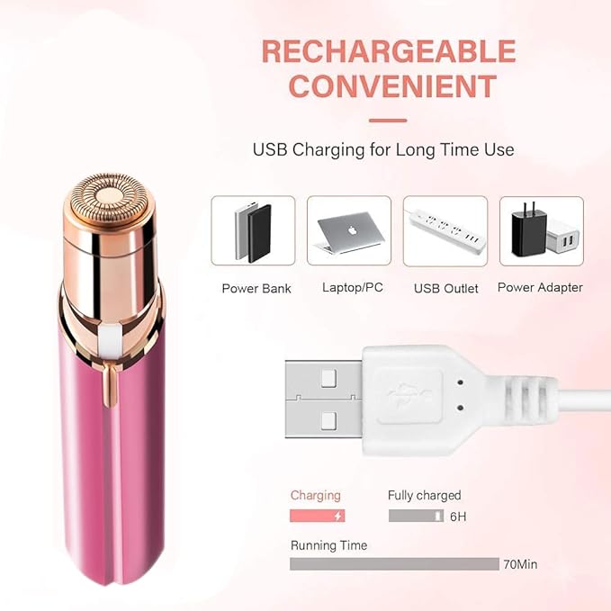 Facial Hair Remover for Women- as Seen on TV Painless Face Shaver -Mini Hair Remover, Electric Razor Shaver Portable Bikini Epilator for Lips, Chin, Armpit, Peach Fuzz, Fingers, Neck, Cheek (Rose red)