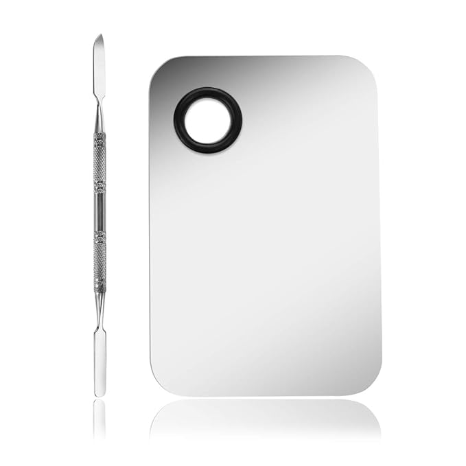 Makeup Palette, Stainless Steel Cosmetic Makeup Palette Professional Cosmetic Mixing Makeup Palette with Spatula Tool 6x4-BrightBean Baby