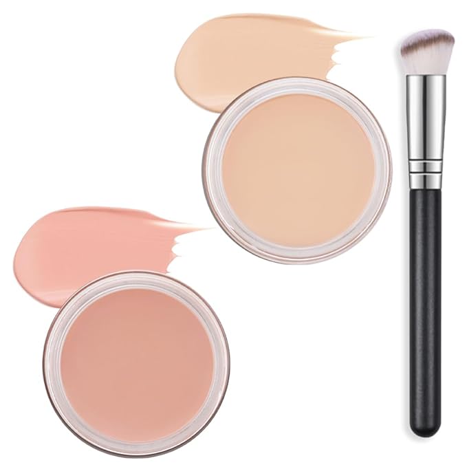 Kaely 2Pcs Pot Concealer Full Coverage Set,under Eye Brightener Concealer for Conceals Dark Circles,Waterproof Foundation Face Makeup Brush Kit,Color Correcting Concealer,02+04-BrightBean Baby