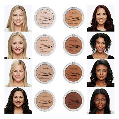 AQUAPURITY PHOERA Sheer Matte Compact Powder Fixing Powder Makeup Base Fixer Setting Powder Foundation Fixing Compact Pressed Powder Long Lasting Skin Vitamin E Beauty Blender (208ESPRESSO)-BrightBean Baby