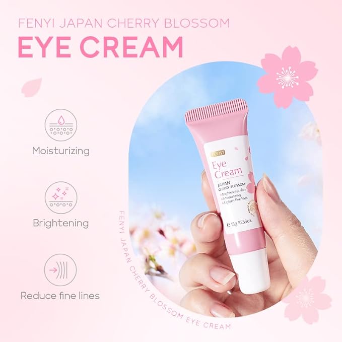 AKARY Cherry Blossom Eye Cream with Hyaluronic Acid, Lightweight Skincare Eye Cream for Dark Circles and Puffiness, Hydrating Under Eye Cream for All Skin Types, Cruelty-Free & Fragrance-Free-BrightBean Baby