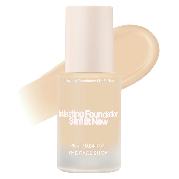 THE FACE SHOP Ink Lasting Liquid Foundation, Full Coverage, 72‑Hour Wear Semi‑Matte Finish, Makeup with Bakuchiol, W110 Vanilla, 0.84 Fl. Oz.-BrightBean Baby