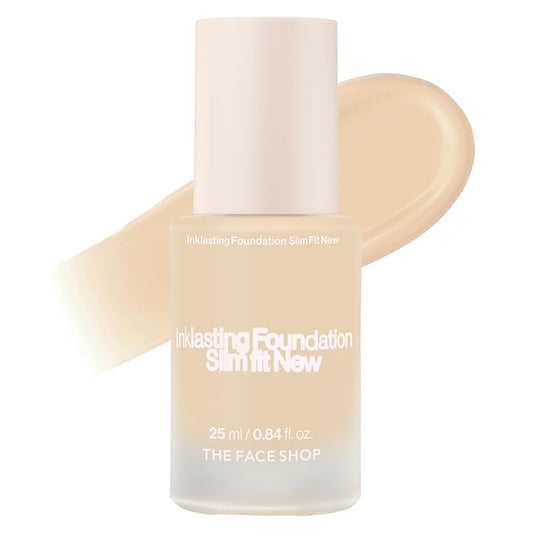 THE FACE SHOP Ink Lasting Liquid Foundation, Full Coverage, 72‑Hour Wear Semi‑Matte Finish, Makeup with Bakuchiol, W110 Vanilla, 0.84 Fl. Oz.-BrightBean Baby