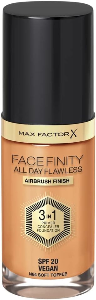 Max Factor Facefinity 3-in-1 All Day Flawless Liquid Foundation, SPF 20-84 Soft Toffee, 30 ml-BrightBean Baby