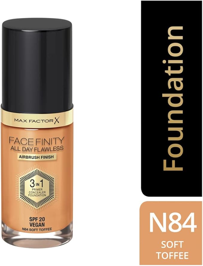 Max Factor Facefinity 3-in-1 All Day Flawless Liquid Foundation, SPF 20-84 Soft Toffee, 30 ml-BrightBean Baby