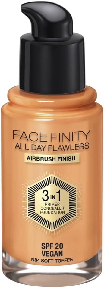 Max Factor Facefinity 3-in-1 All Day Flawless Liquid Foundation, SPF 20-84 Soft Toffee, 30 ml-BrightBean Baby