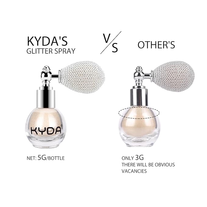 KYDA Highlighter Powder Spray, Glitter High Gloss Spray Shimmer Sparkle Powder Makeup Spray, for Face Body Cosmetic-Light Gold-BrightBean Baby