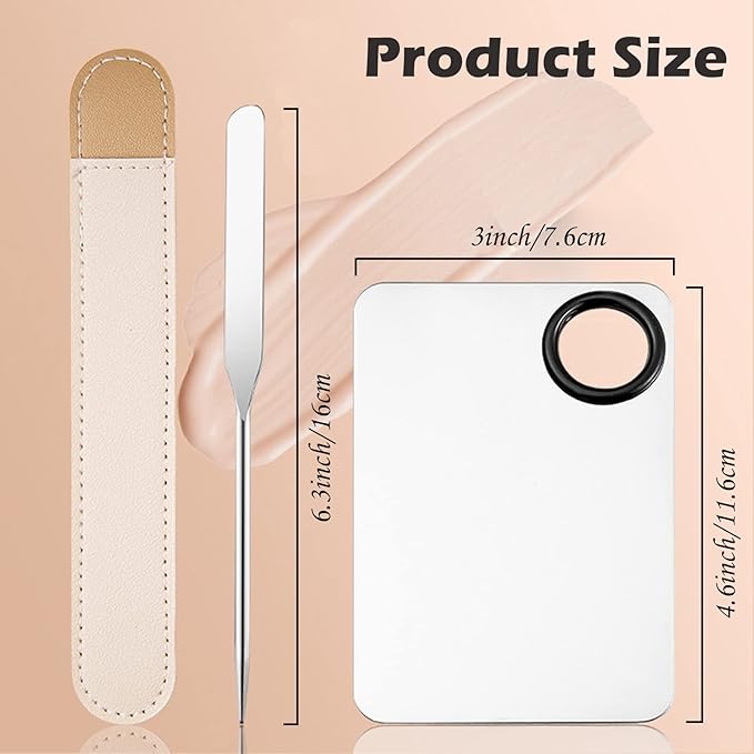 Picasso Makeup Spatula and Palette Set, Korean Makeup Spatula with Leather Cover, Stainless Steel Makeup Palette with Scraper Tool, Metal Foundation Palette for Cosmetic Pigment Blendingļ¼SSļ¼