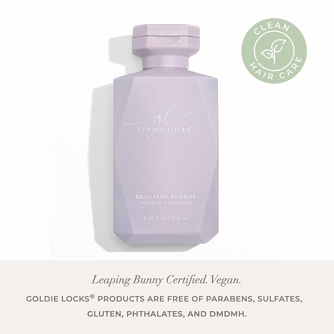Goldie Locks Brilliant Blonde Purple Shampoo for Blonde, Lightened, Grey Hair & Extensions, Brightens, Tones, Eliminates Brass, Sulfate-Free, Nourishing, Moisturizing, Color Safe, 8.45 Fl Oz Bottle-BrightBean Baby