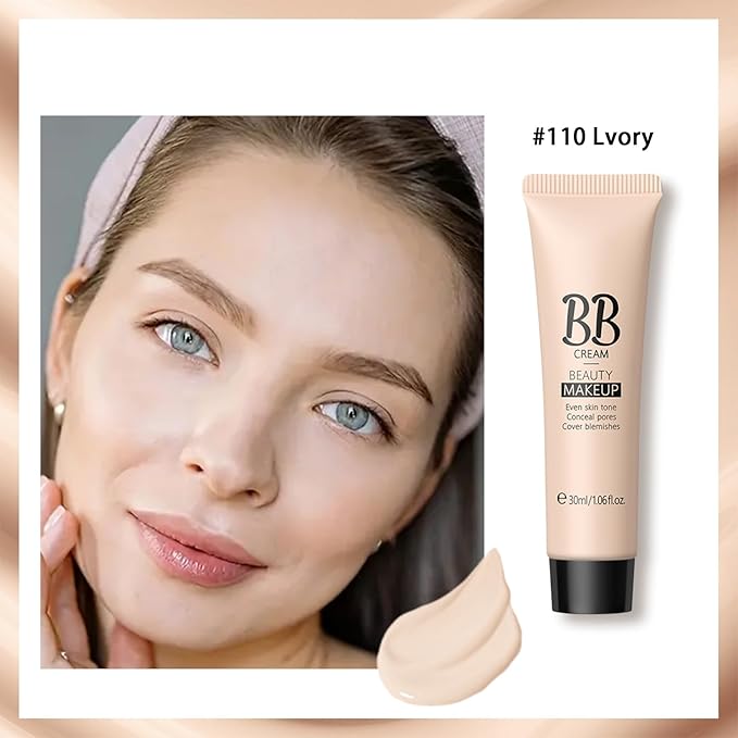KWOLYKIM 2PCS Hydrating Makeup BB Cream, Tinted Moisturizer Face Makeup BB Cream Foundation Waterproof Concealer Clean Brighten Color Correcting Cream Nude Makeup Long Lasting for All Skin(Ivory)-BrightBean Baby