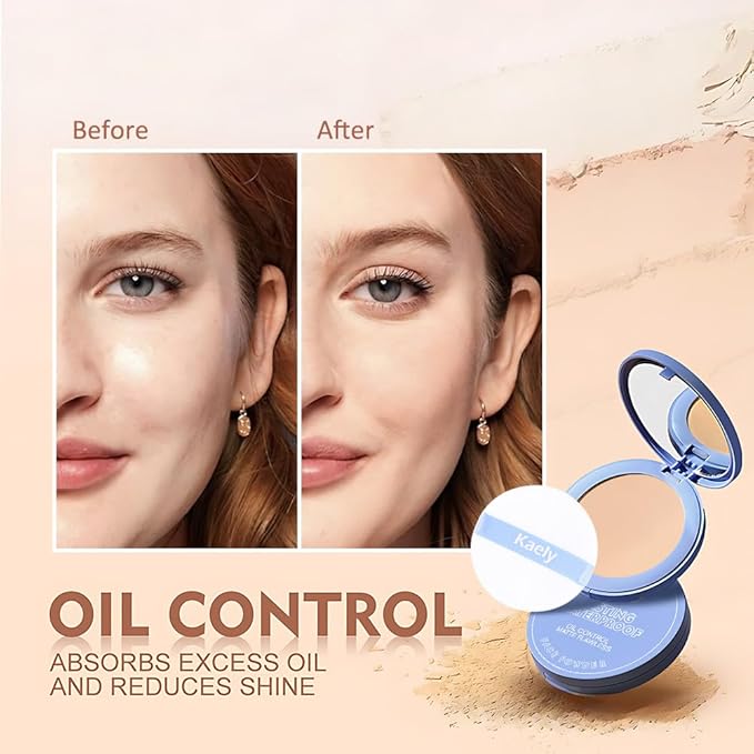 evpct Kaely Oil Control Pressed Face Powder, Get Smooth Flawless Fine Lines and Lightweight Finishing Foundation, Control Shine Long Lasting Waterproof Face Setting Powder Cosmetic, 06 Vanilla-BrightBean Baby