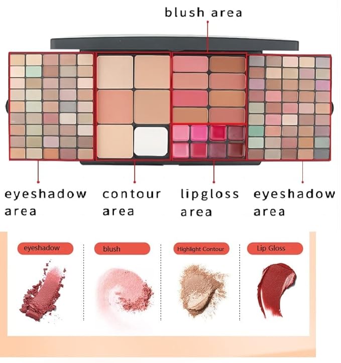 Professional Multi-in-one Makeup Gift Kit for Women - 90 eyeshadow Palette,8 Lipstick Set Lips,8 blush,5 concealer,4 brushes With Mirror,for girls, beginners and professionals Gift Kit-BrightBean Baby