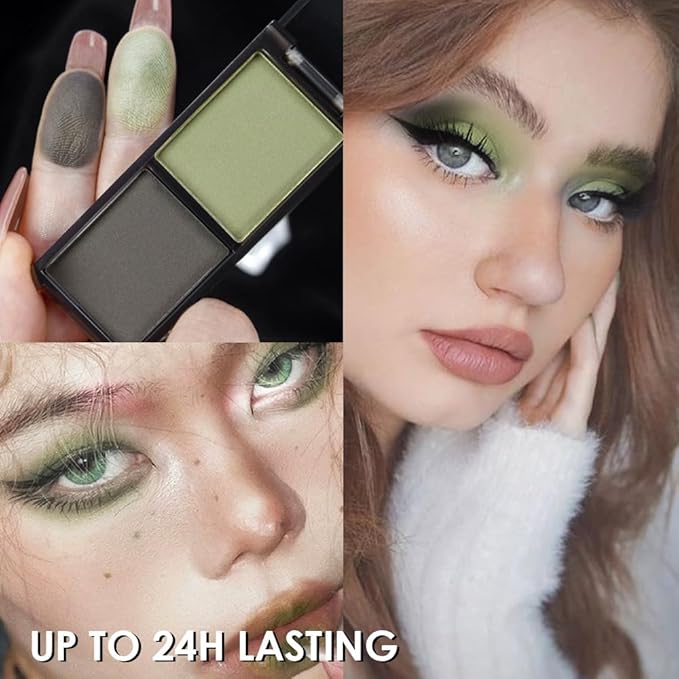 Green Black Two Color Matte Shimmer Glitter Eyeshadow,Bright High Pigment Eye Shadow Powder,Professional Long-Lasting Waterproof Makeup Palette,Blendable,Easy-To-Apply and Compact for Travel