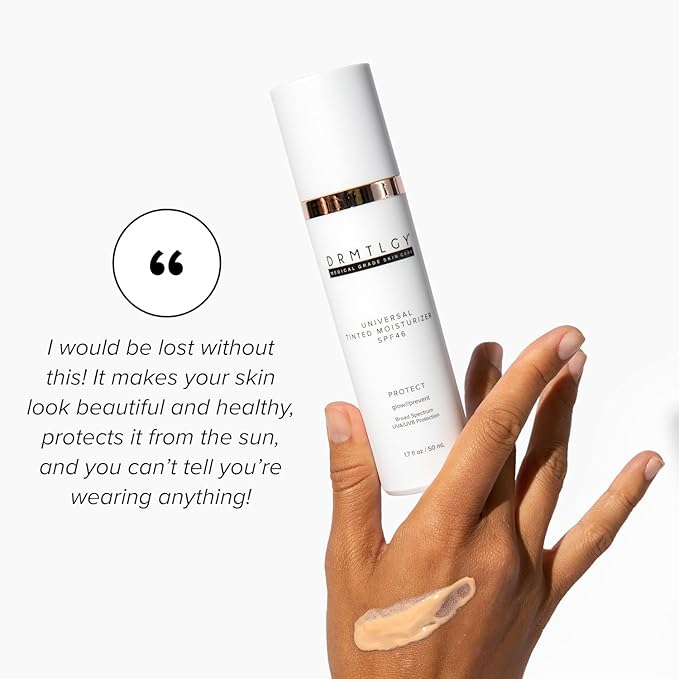 DRMTLGY Universal Tinted Moisturizer with SPF 46. Universal Tint. All-In-One Light Sheer Coverage Tinted Face Sunscreen with Broad Spectrum Protection Against UVA and UVB Rays. 1.7 oz, 2 pack-BrightBean Baby