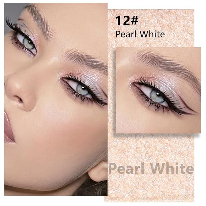 Kaely Pressed Single Eyeshadow Makeup, Pearl White Glitter Highly Pigmented Monochrome Eye Shadow Palette, Waterproof Neutral Powde Mini Eyeshadow, sombras para ojos, Lightweight Blendable, 12