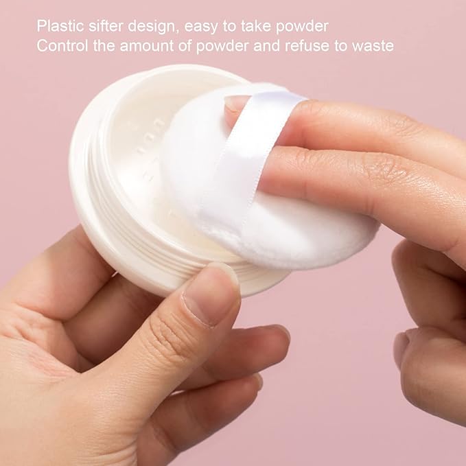 Dioche Loose Powder Container with Puff Sifter Lids, Plastic Refillable Empty Loose Powder Puff Case Face Powder Blusher Makeup Cosmetic Jars Containers for Travel Daily Use-BrightBean Baby
