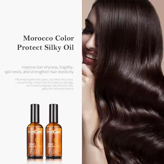 MaxCare Moroccan Argan Oil Hair Serum – Color Protect & Nourishing Treatment for Frizz Control, Shine & Heat Protection, 100ml – Lightweight, Non-Greasy, Sulfate-Free-BrightBean Baby